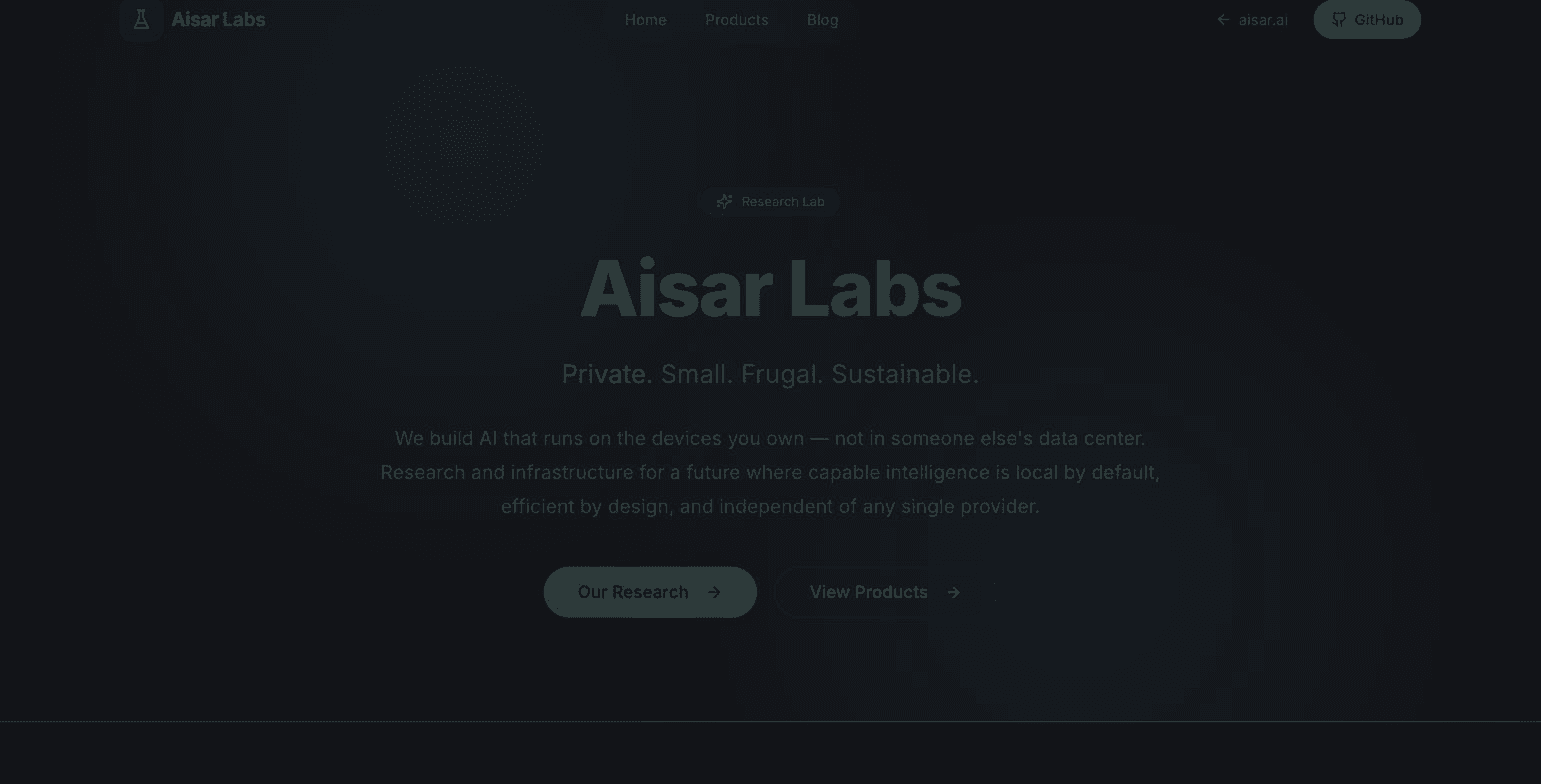 Aisar Labs — On-device AI research — private, small, frugal