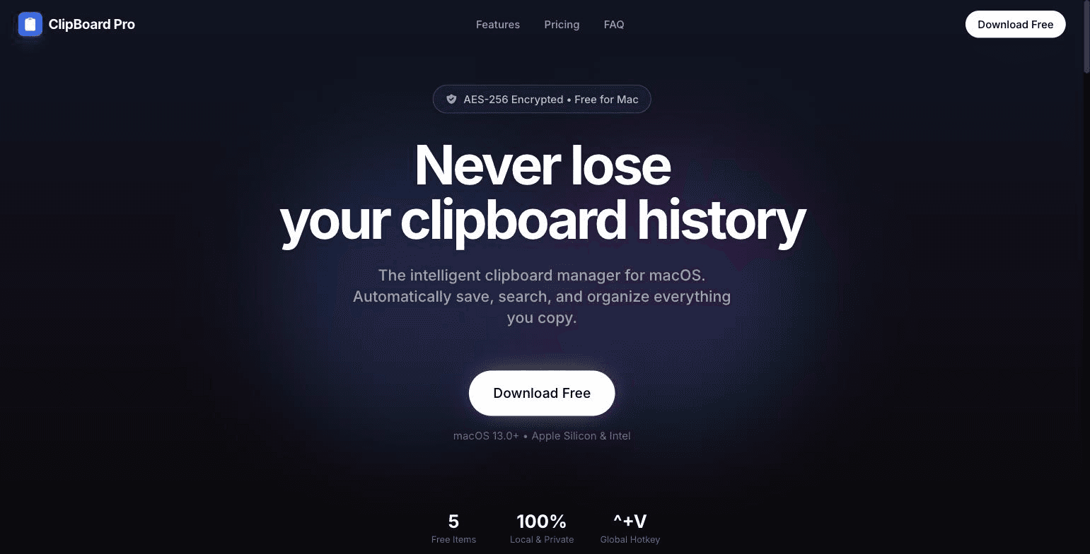 ClipBoardPro — macOS clipboard manager with smart history