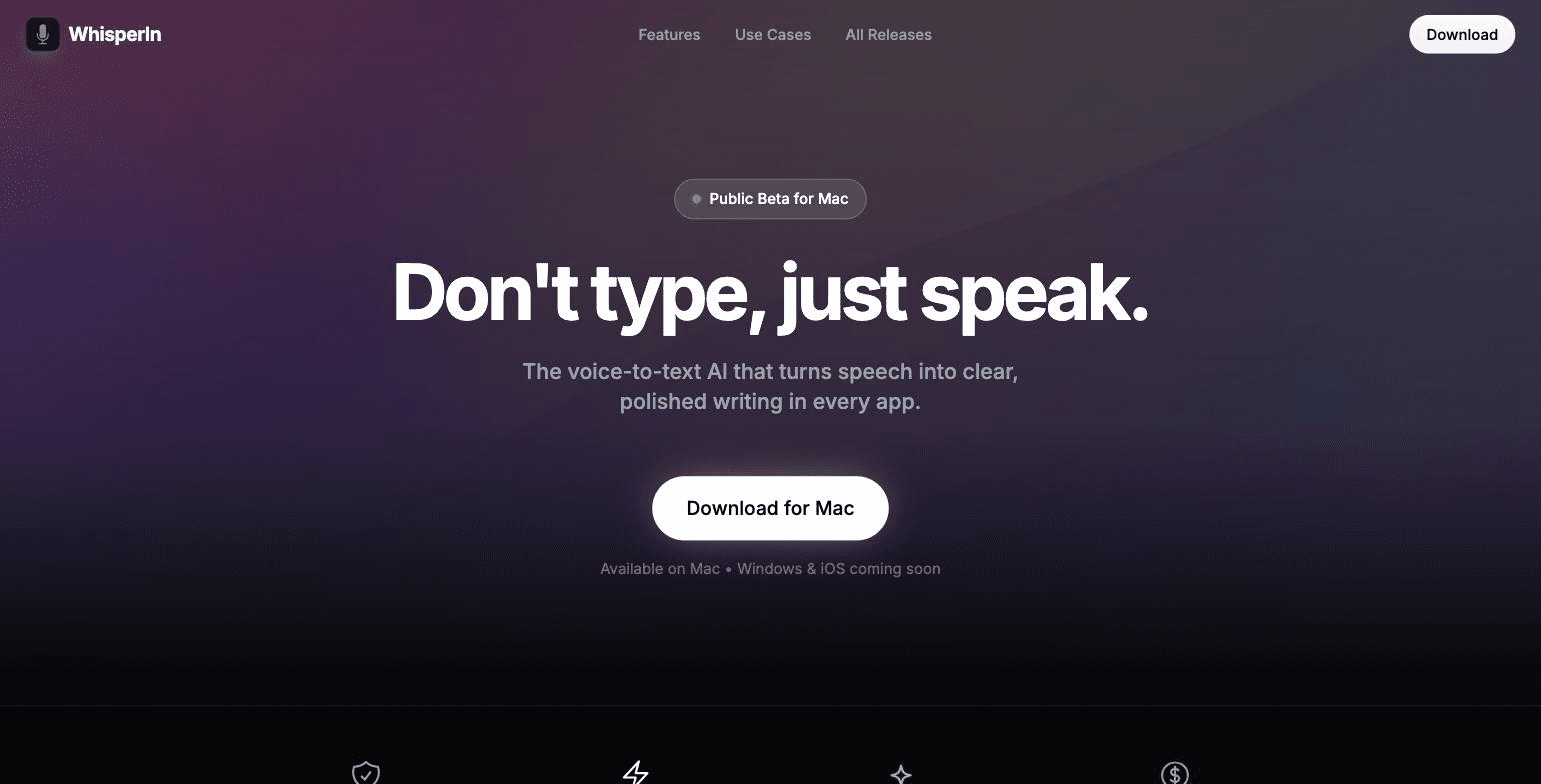 WhisperIn — macOS dictation app with on-device AI — 99 languages